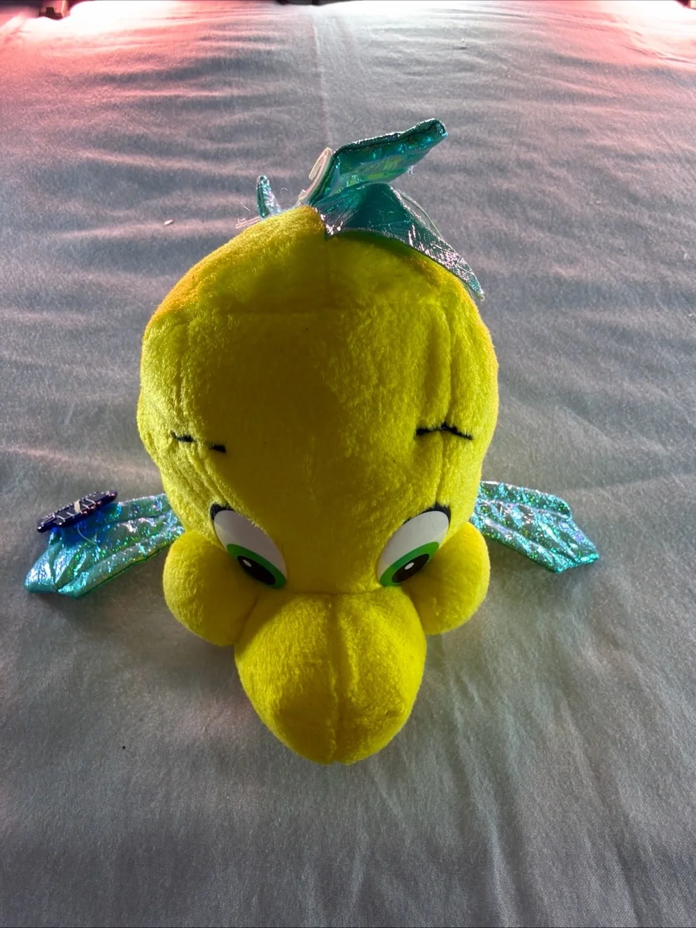 Disney Yellow & Blue Flounder Plush Fish with Shimmery Green Fins
